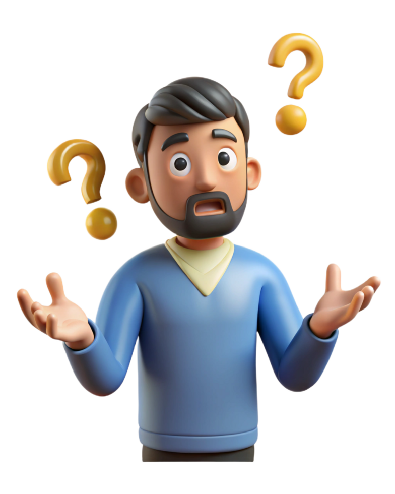 Transparent concept of a puzzled man with question marks png