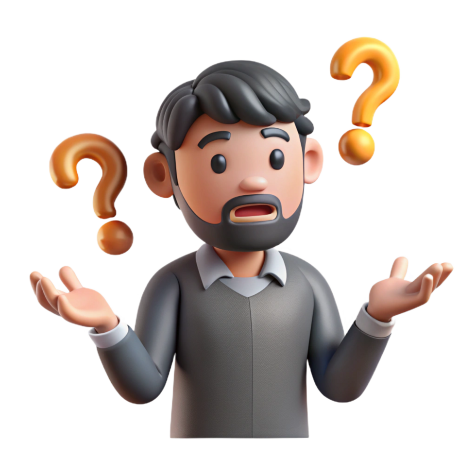 Uncertain male scratching head with question marks png
