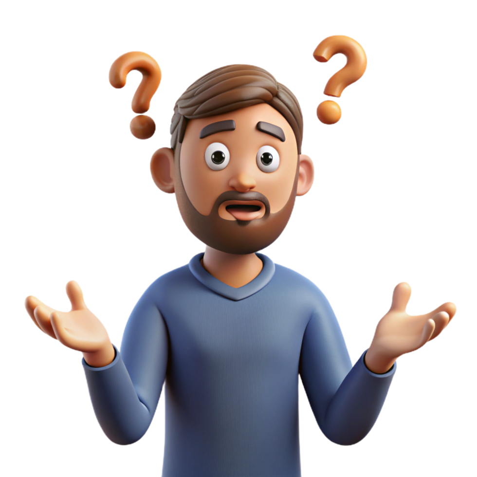 Man with unsure expression and floating question marks png