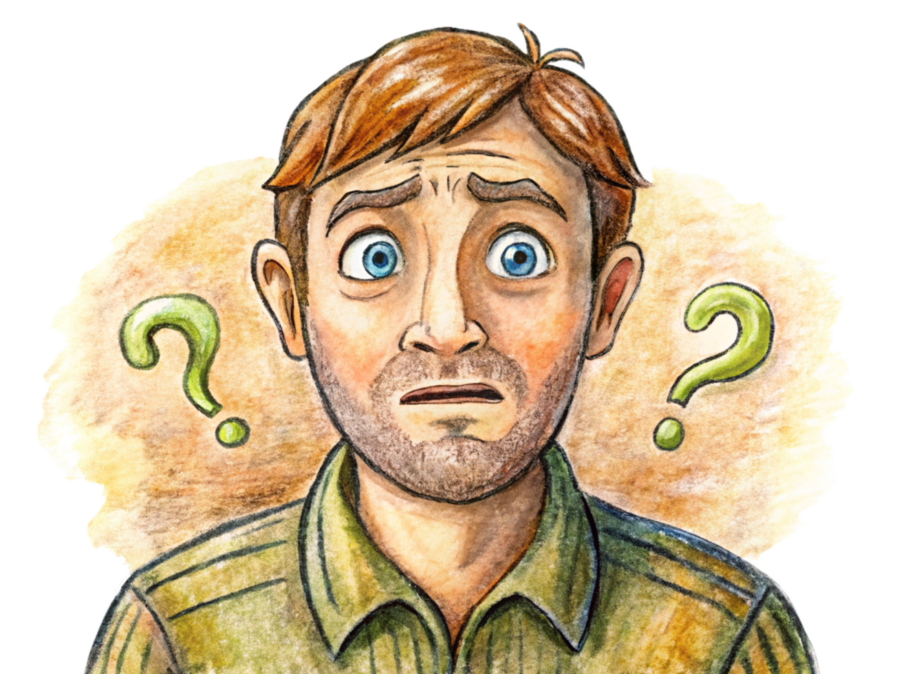 Businessman surrounded by question marks on transparent background png