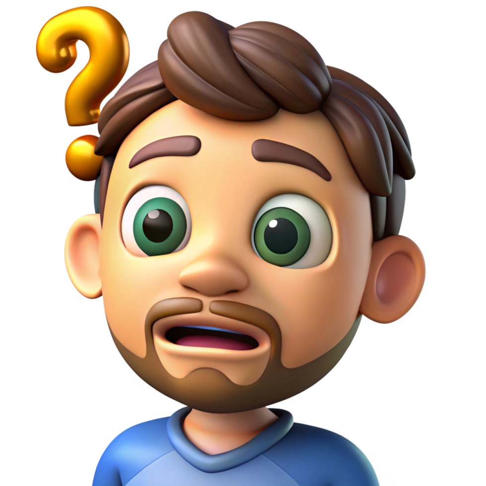 Man standing confused with question marks floating png