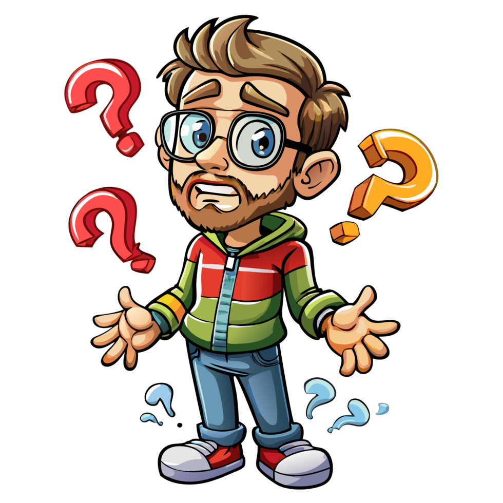 Doubtful man with confusion symbols floating png