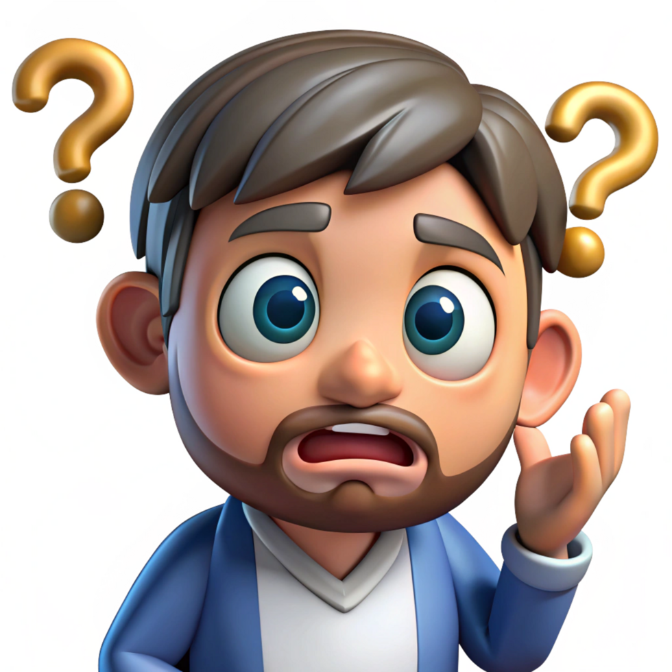 Confused office worker with question marks on clear background png