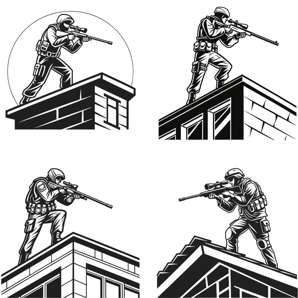 Sniper on Rooftop Silhouette vector
