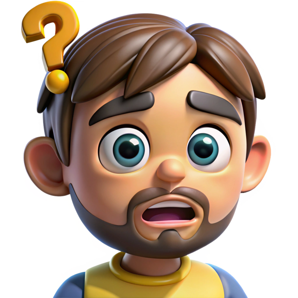 Skeptical man surrounded by flying question marks png