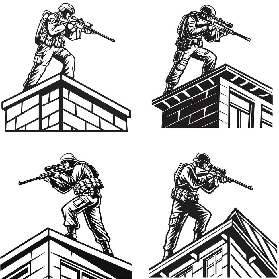 Sniper in Stealth Mode Silhouette vector