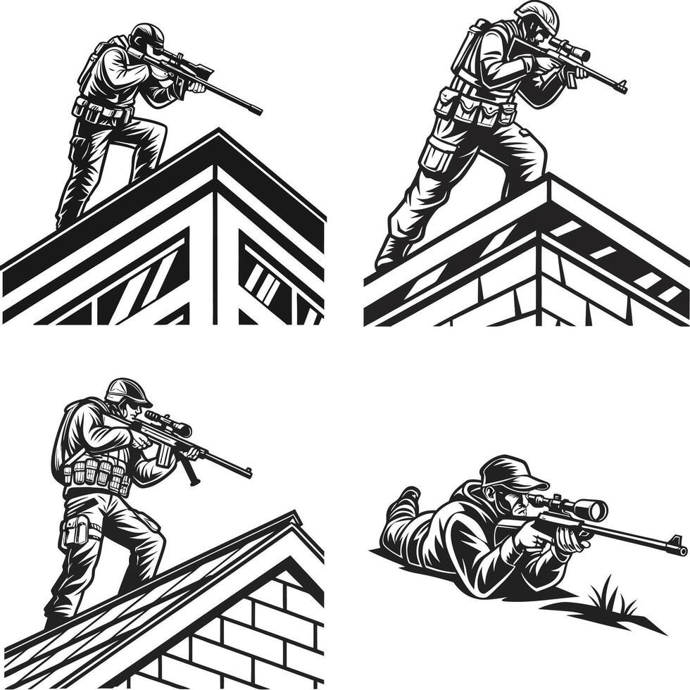 Tactical Marksman Aiming Silhouette vector