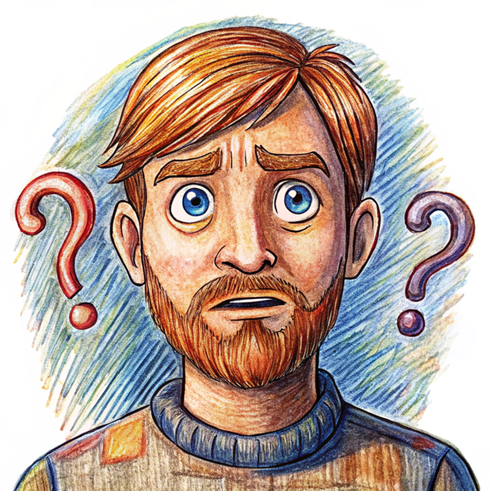 Lost man trying to understand with question marks png
