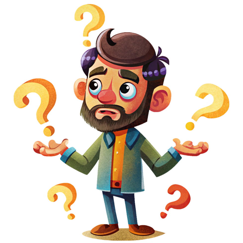 Man scratching head with question marks around him png