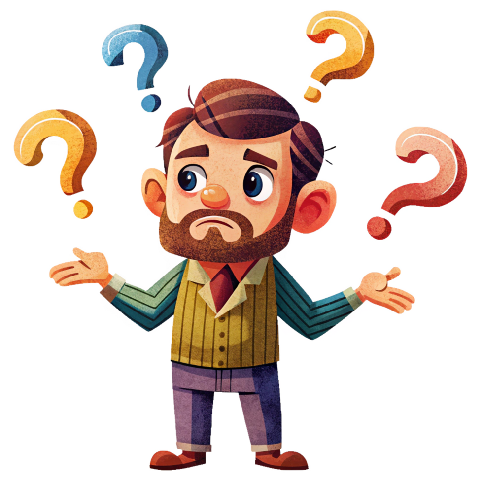 Transparent background confused man with doubt png