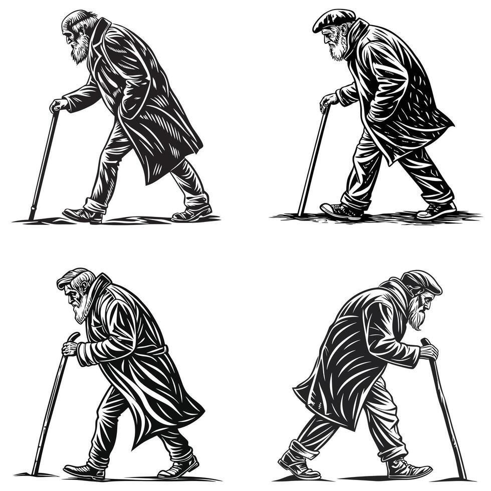 Old Age and Reflection Silhouette vector