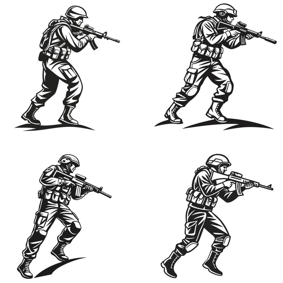 Combat Ready Soldier with Gear Silhouette vector