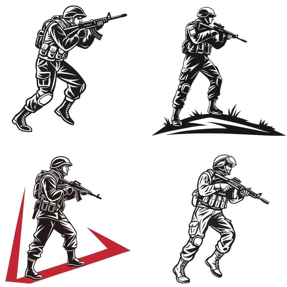 Elite Tactical Warriors Combat Readiness in Action vector