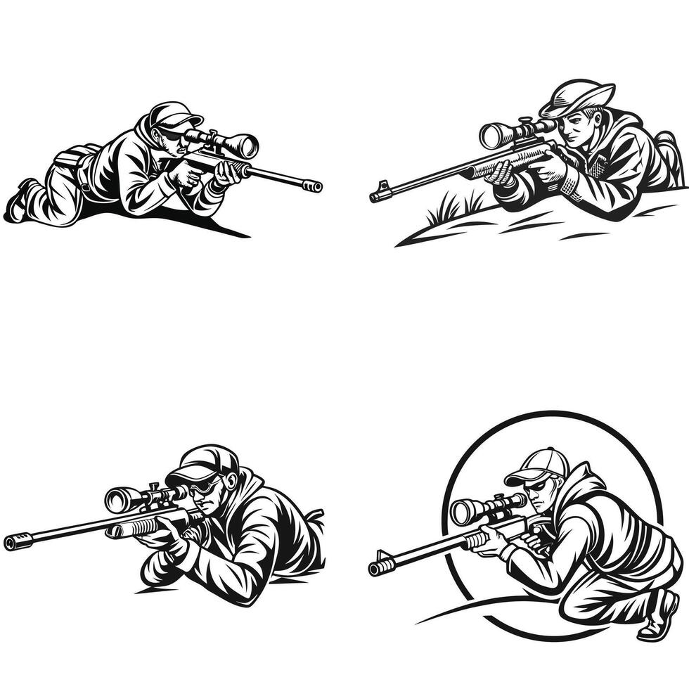 Hidden Shooter Aiming Silhouette vector