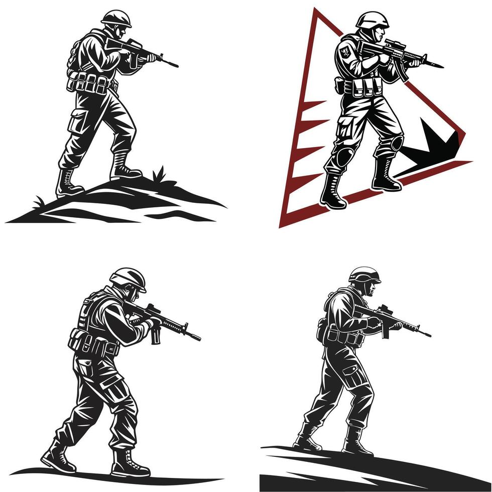 Military Elite Forces in Action Silhouette vector