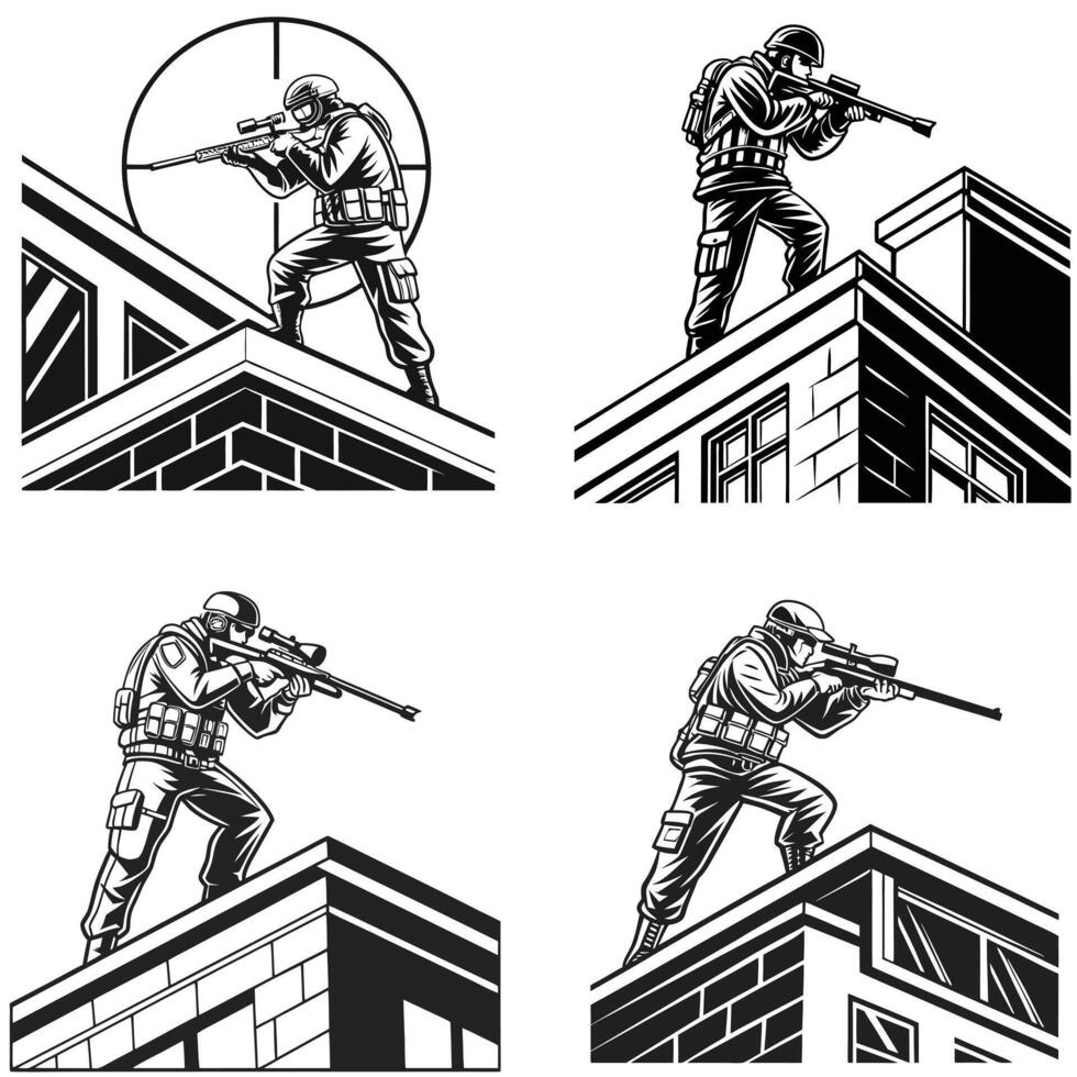 Elite Sniper in Action Silhouette vector