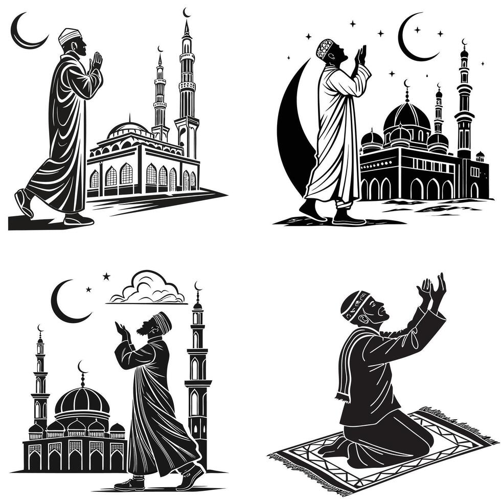 Islamic Prayer Silhouettes vector