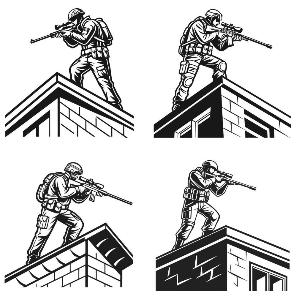 Tactical Soldier with Rifle Silhouette vector