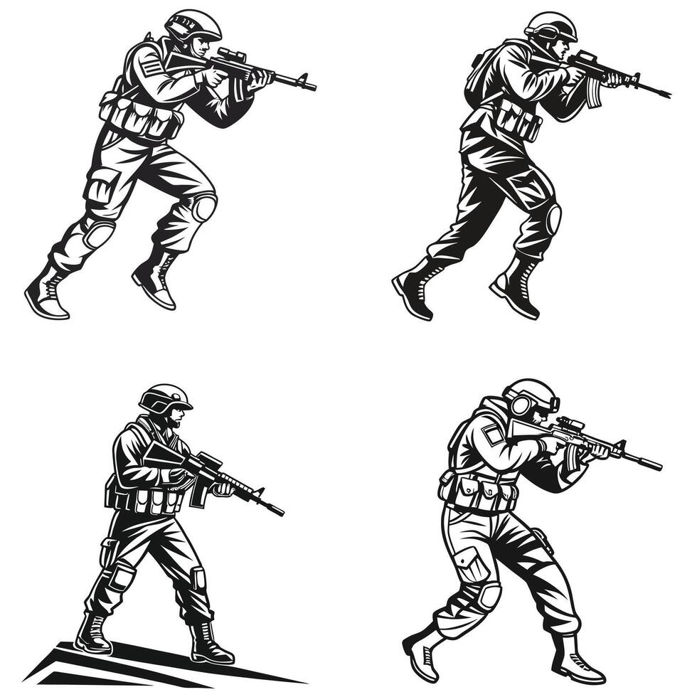Warrior in Full Combat Readiness Silhouette vector
