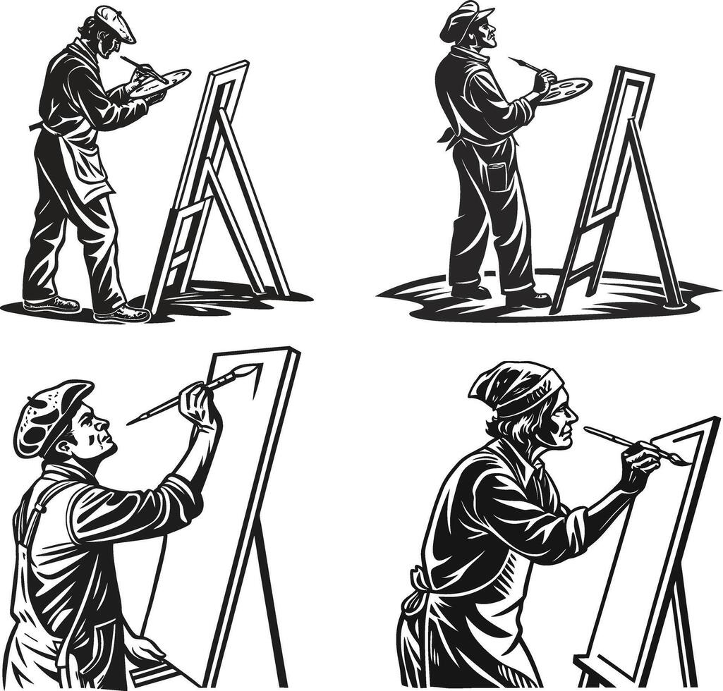 Timeless Artist with Easel Silhouette design vector
