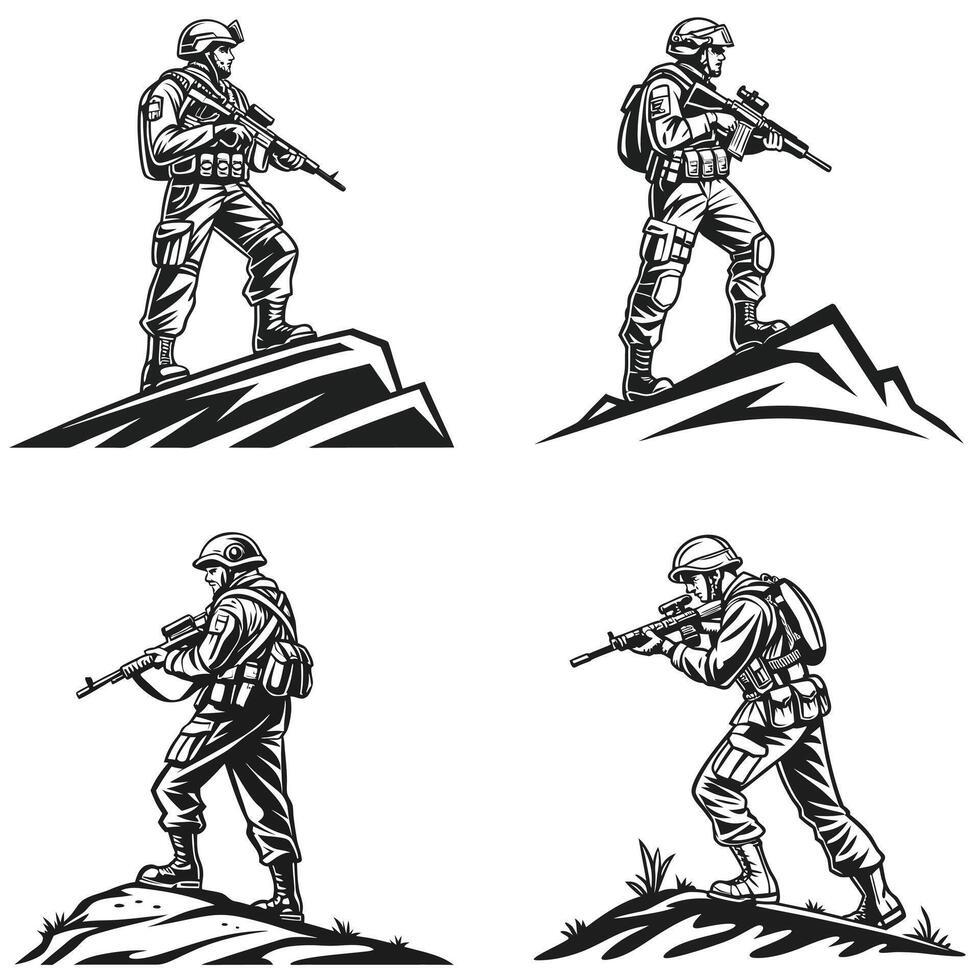 Tactical Fighter in Close Combat Silhouette vector