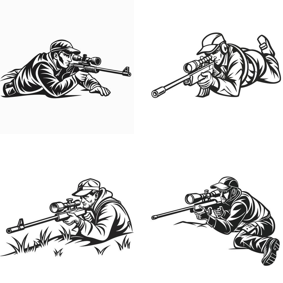 Camouflaged Marksman in Position Silhouette vector