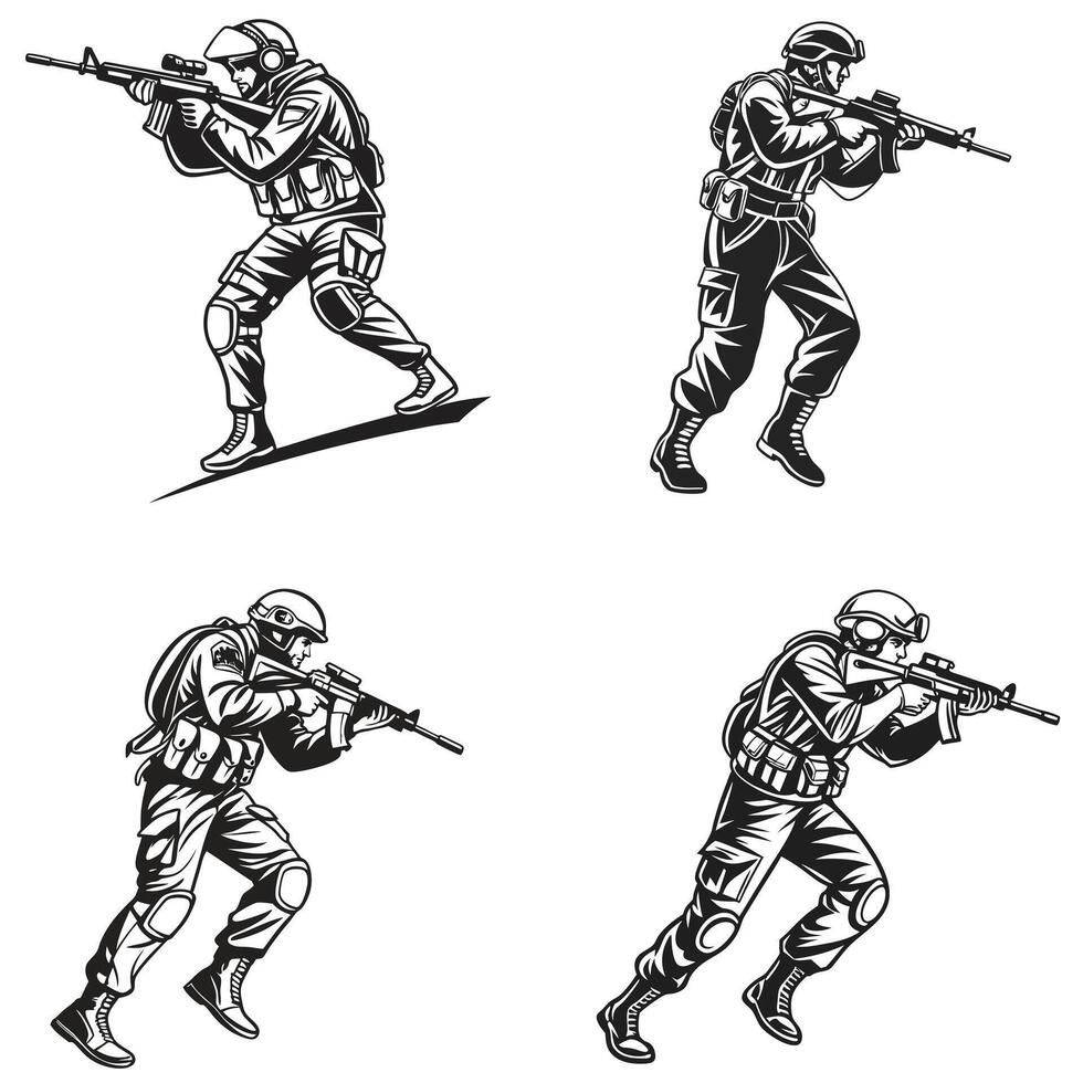 Tactical Operative in Stealth Mode Silhouette vector
