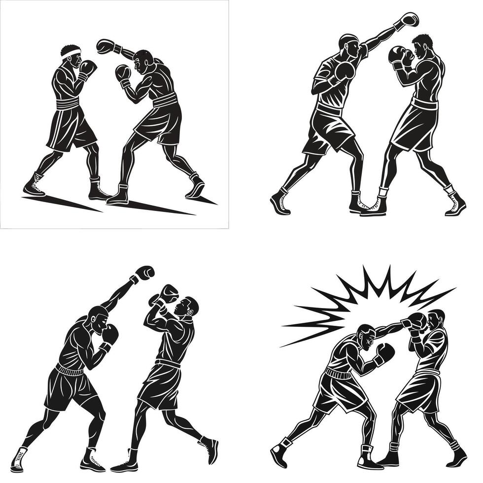 Dynamic Boxing Match Silhouette vector