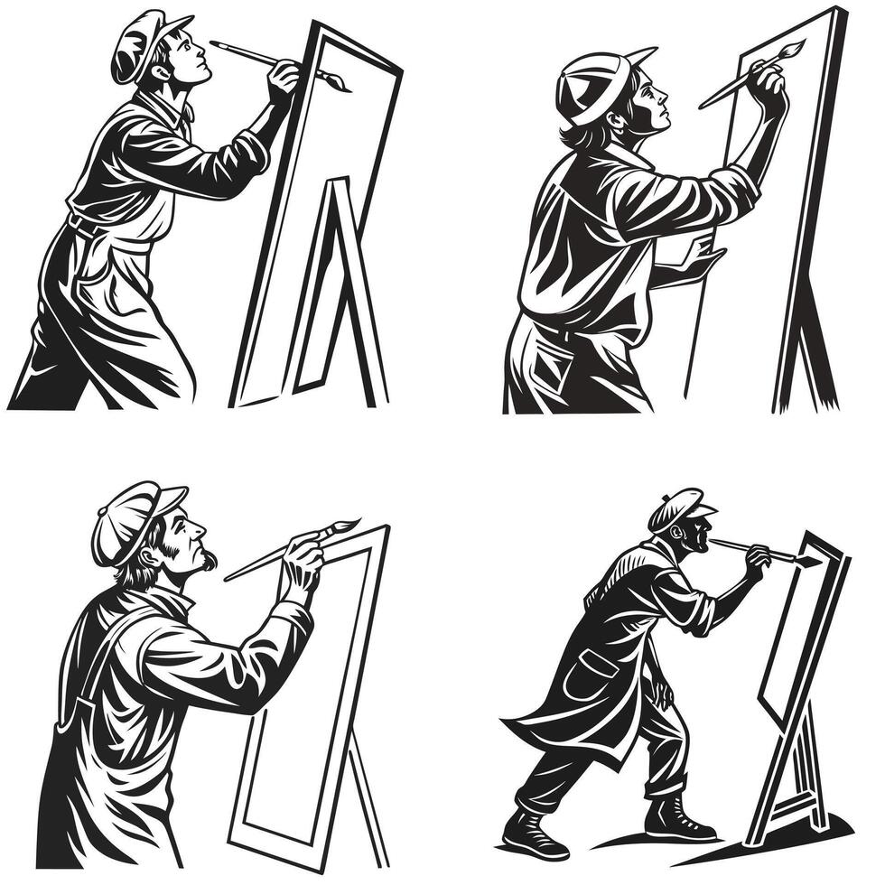 Timeless Artist with Easel Silhouette vector