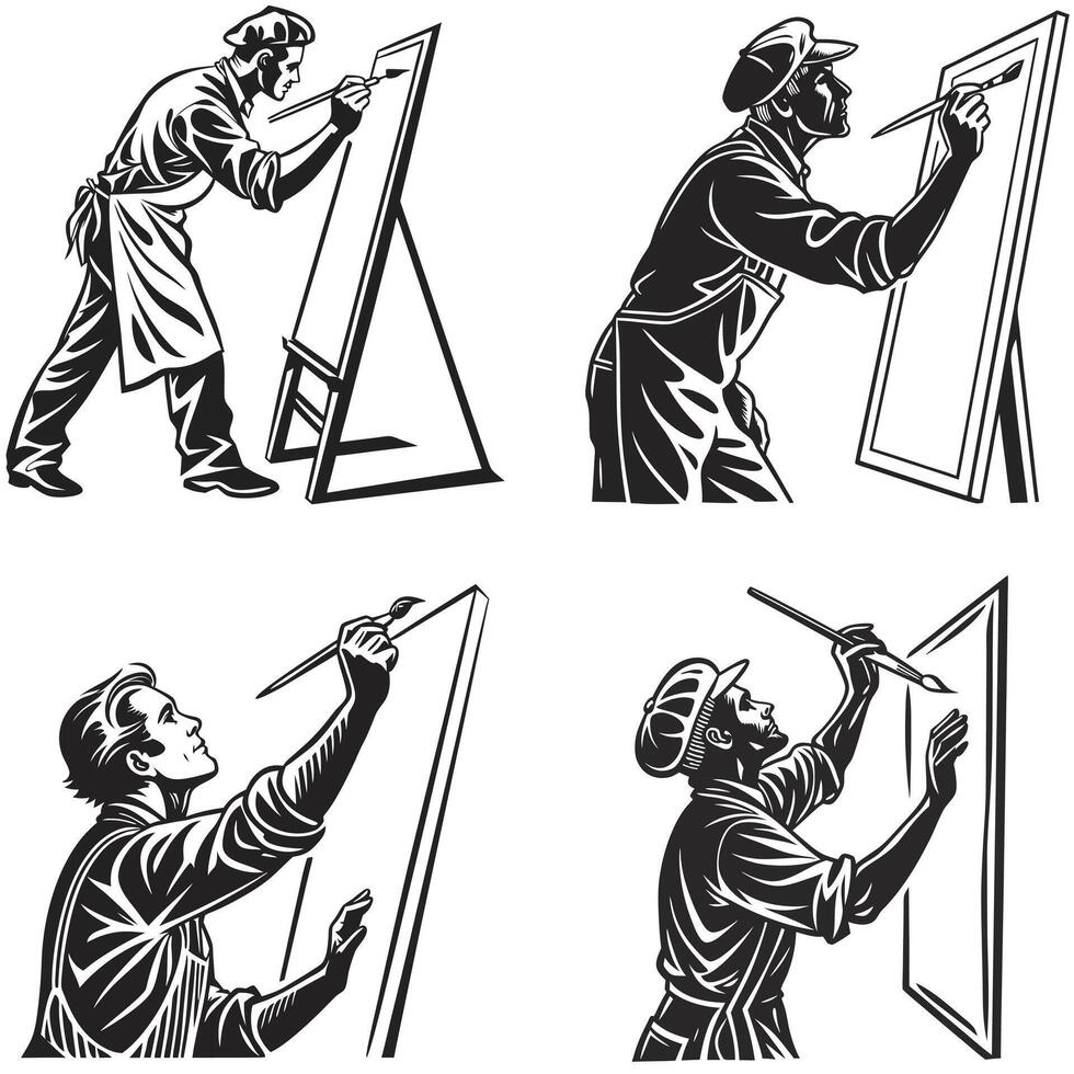 Old School Painter Working Silhouette vector