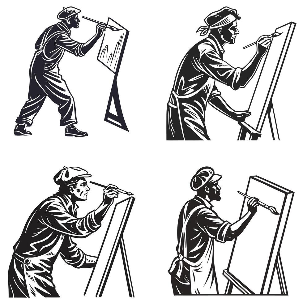 Retro Art Studio Scene Silhouette vector