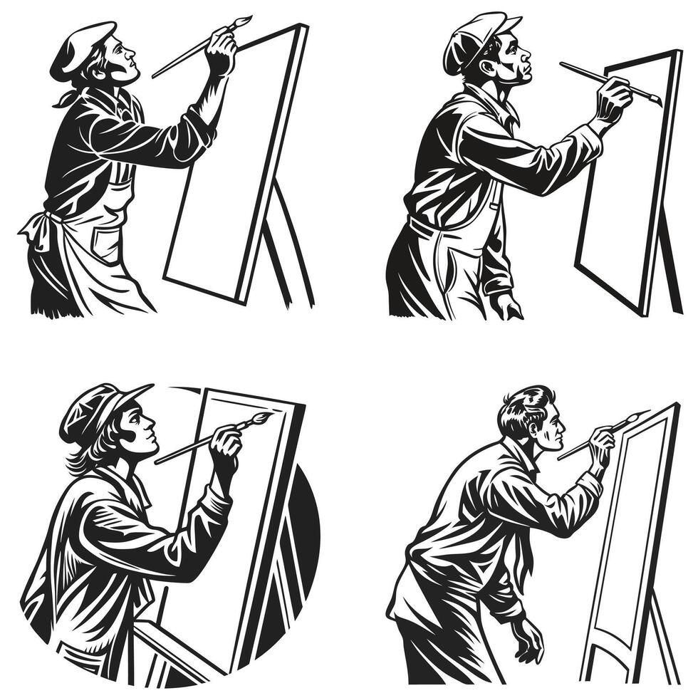 Vintage Painter Silhouette Creating Artwork vector