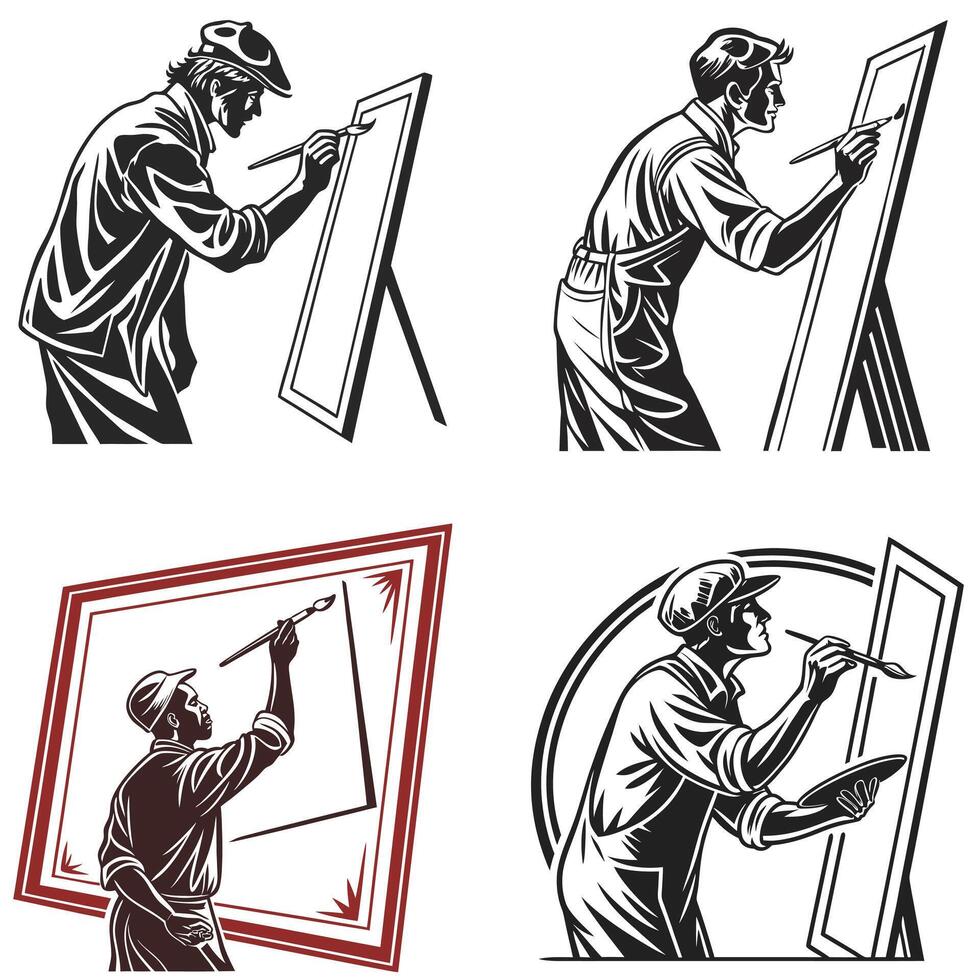 Classic Artist Silhouette Painting on Canvas vector