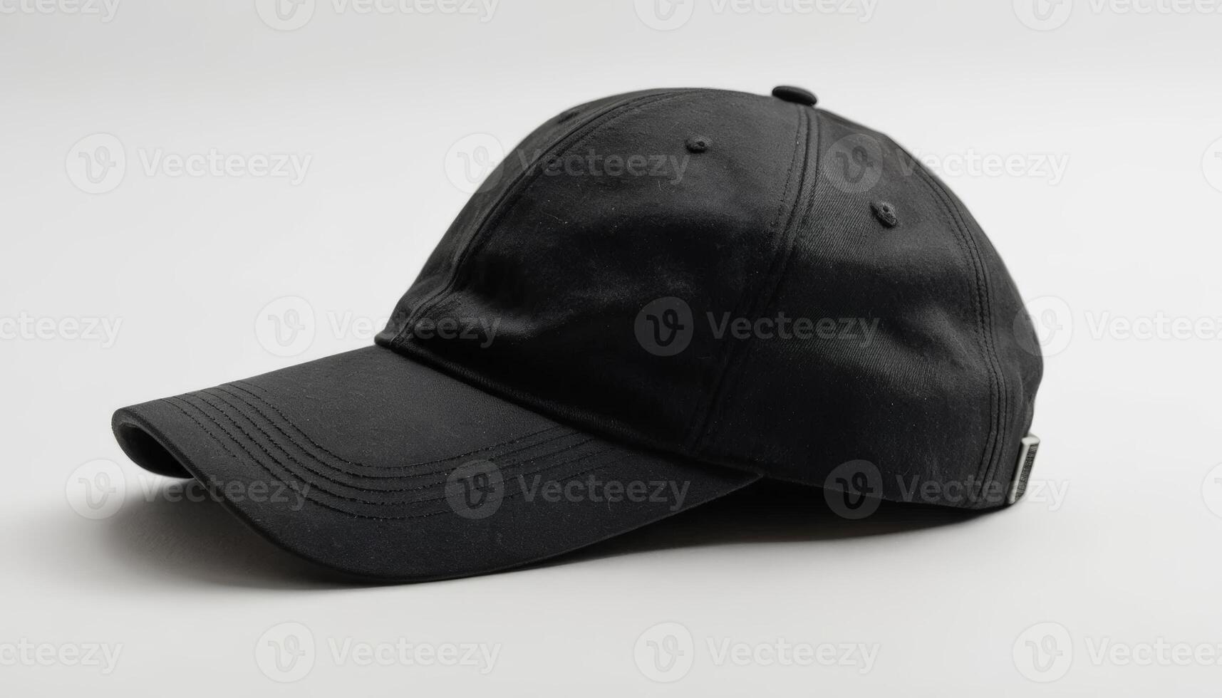 A sleek black baseball cap displayed on a neutral background, ideal for fashion merchandising, promotional materials, and casual wear concepts. photo