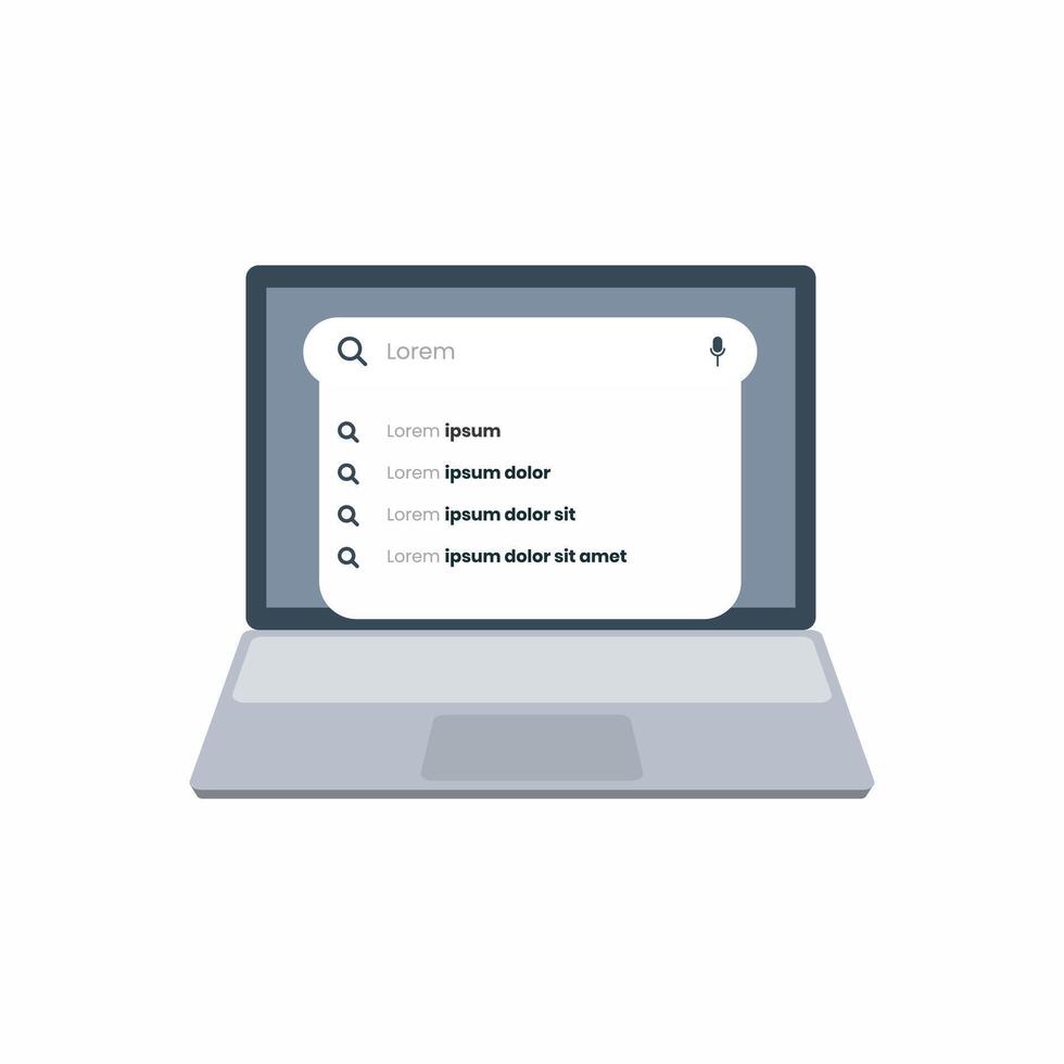 Search bar for UI UX with suggestions clean design. Search engine browser mockup stock illustration vector