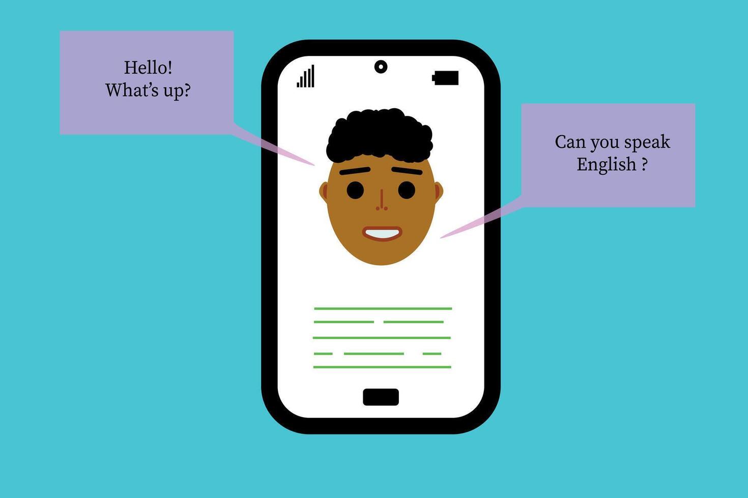 Concept of learning languages mobile phone with human face and questions about English vector