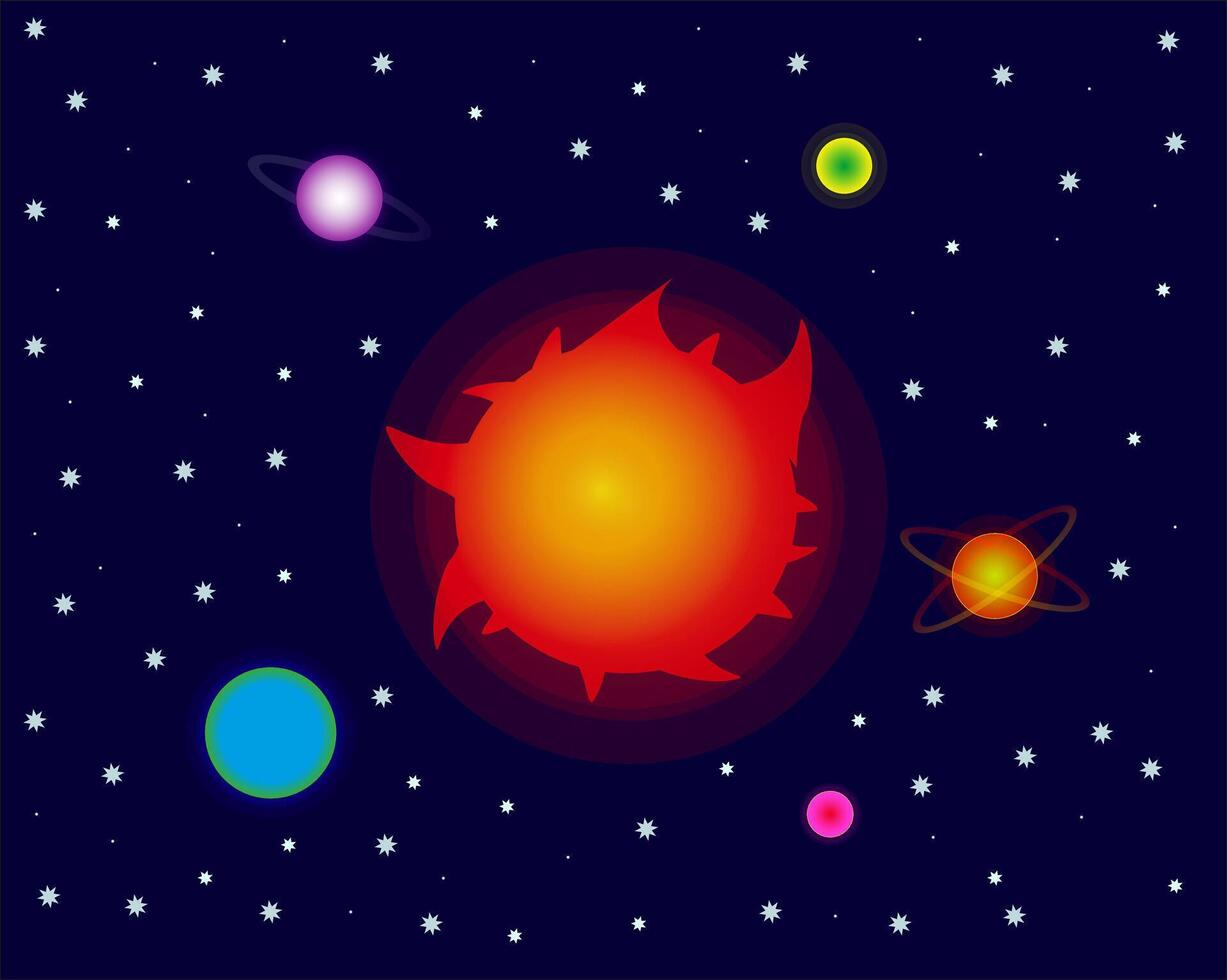 Solar system with Sun and fantastic planets and stars vector