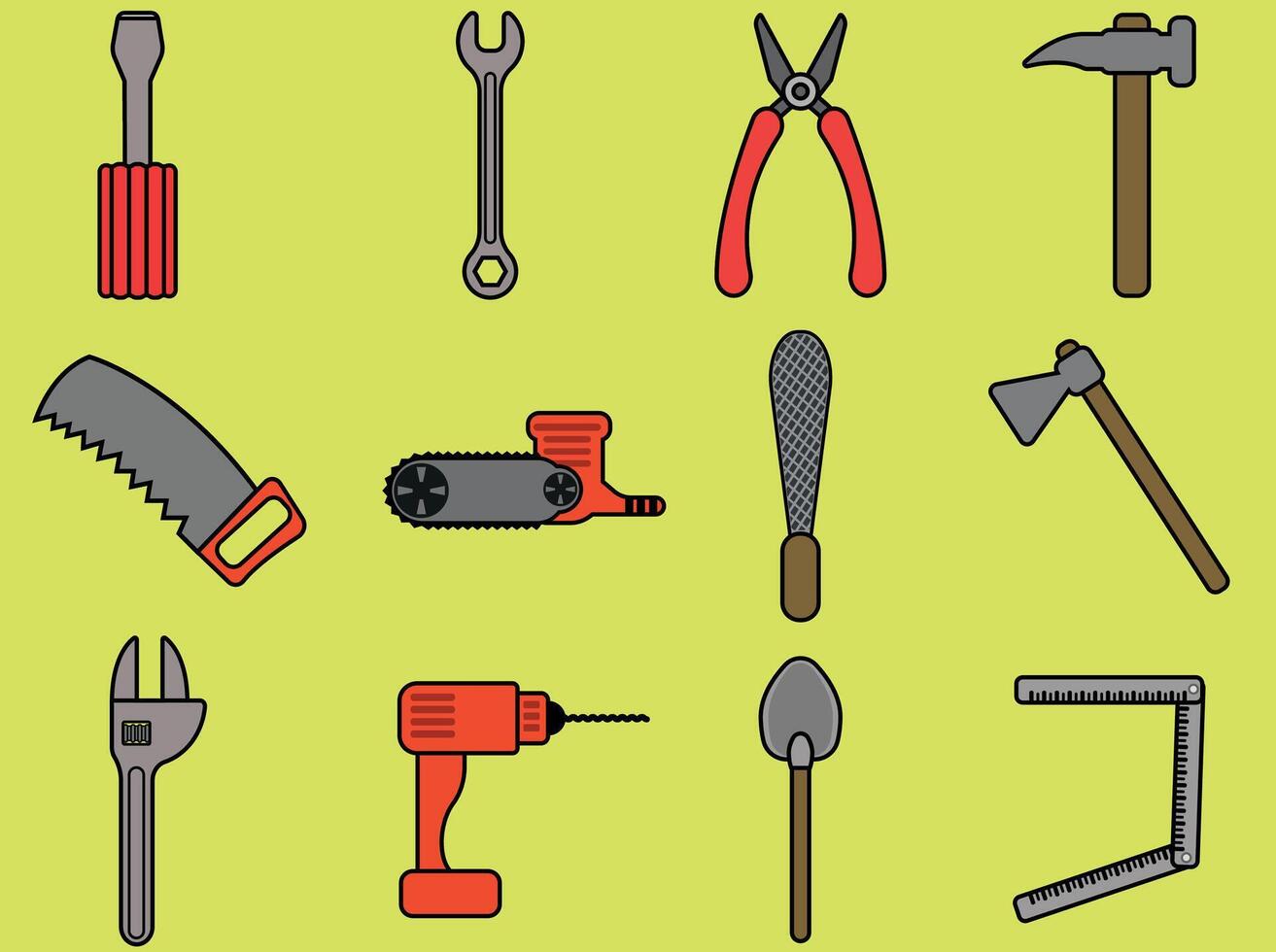 Set of 12 icons with work tools vector