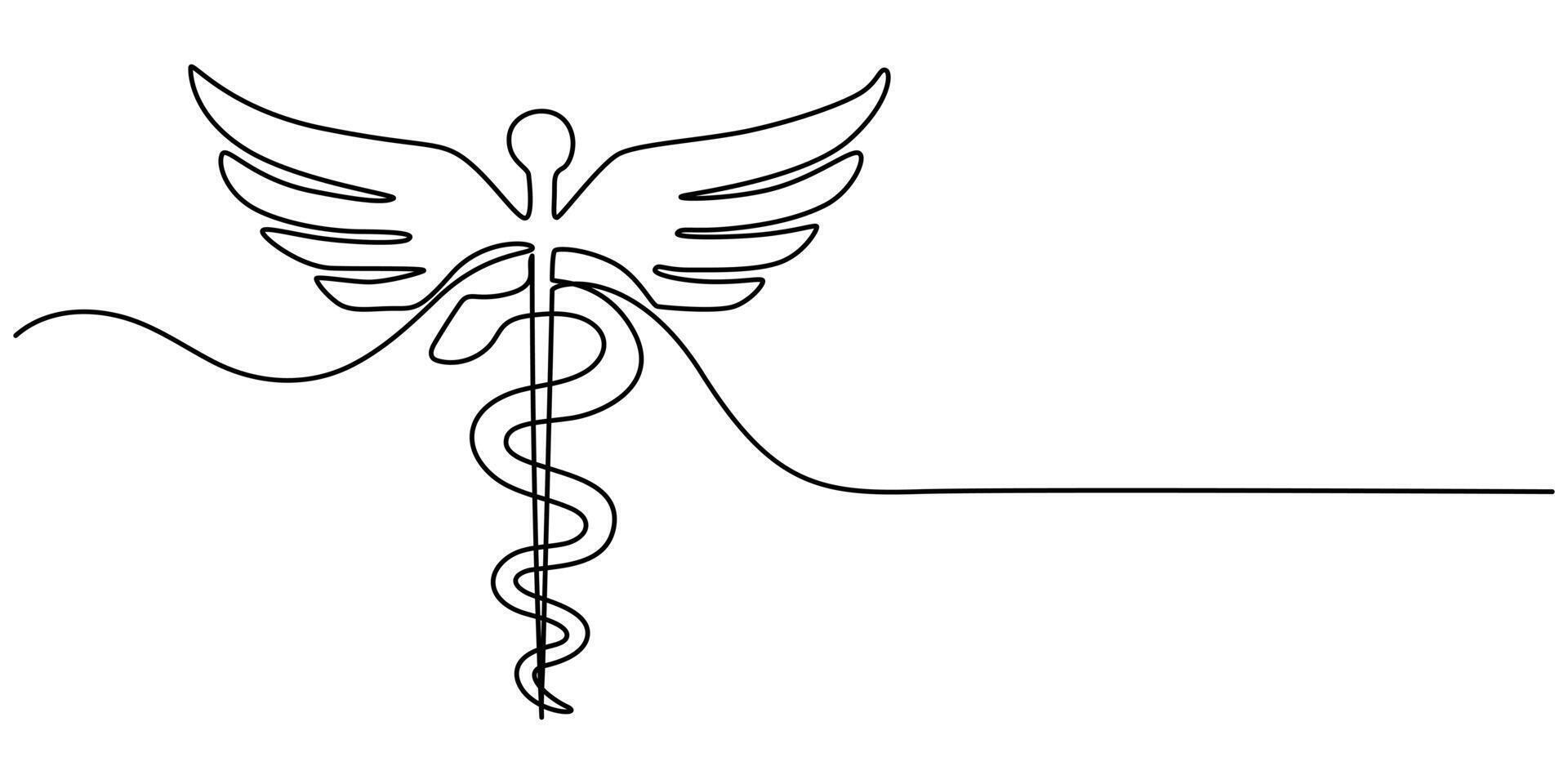 Medical symbol caduceus Healthcare Facilities Continuous One Line Drawing Editable Stroke vector