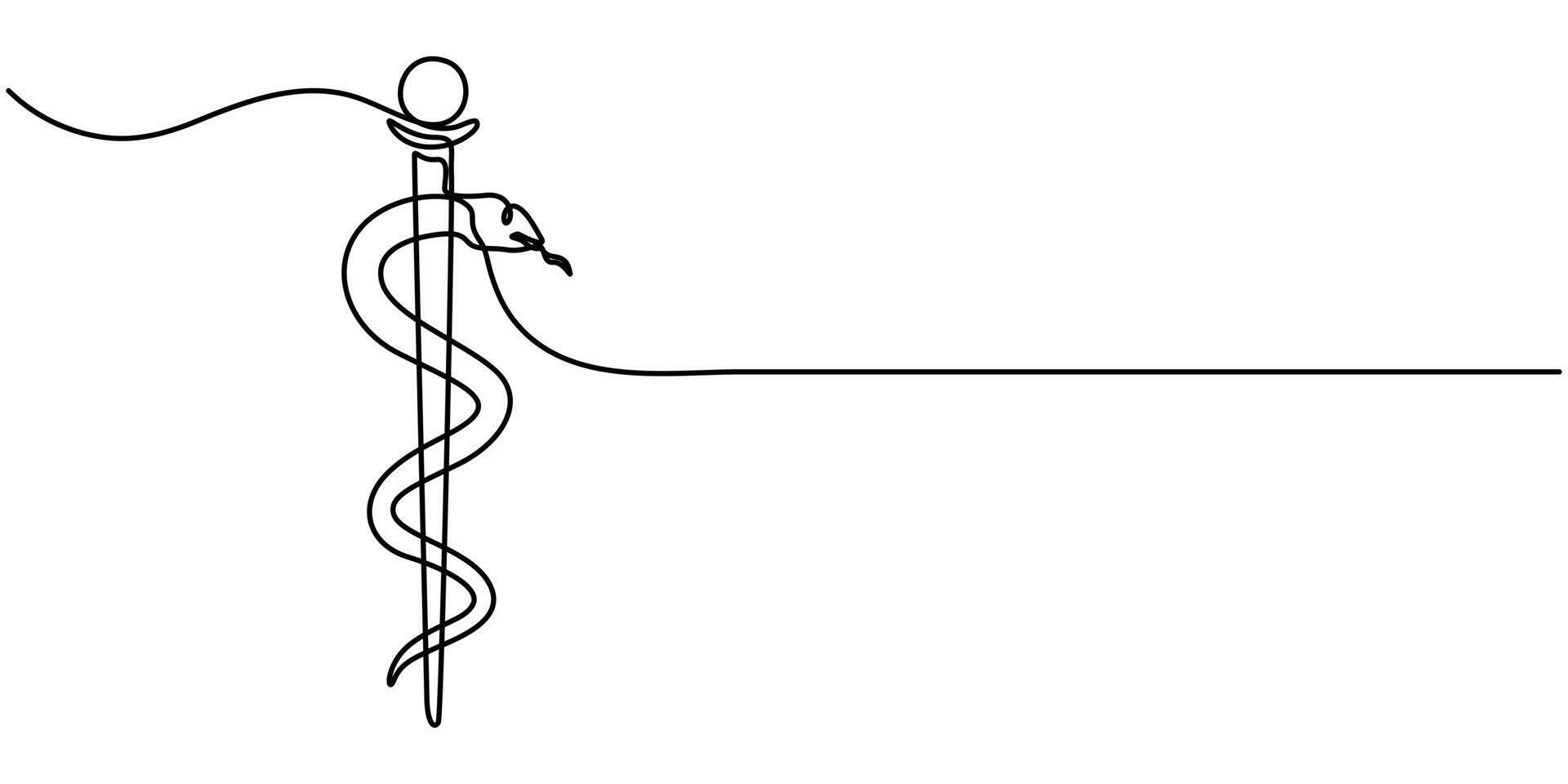 Medical symbol caduceus continuous one line art drawing minimalist design vector