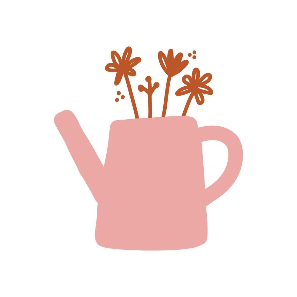 Hand drawn simple flowers in watering can illustration vector