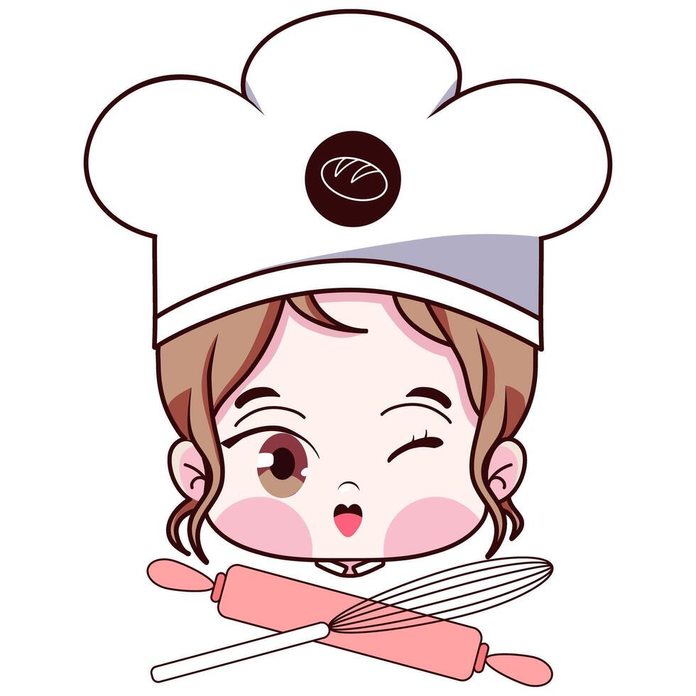 Female chef cute smiling kawaii bakery shop vector