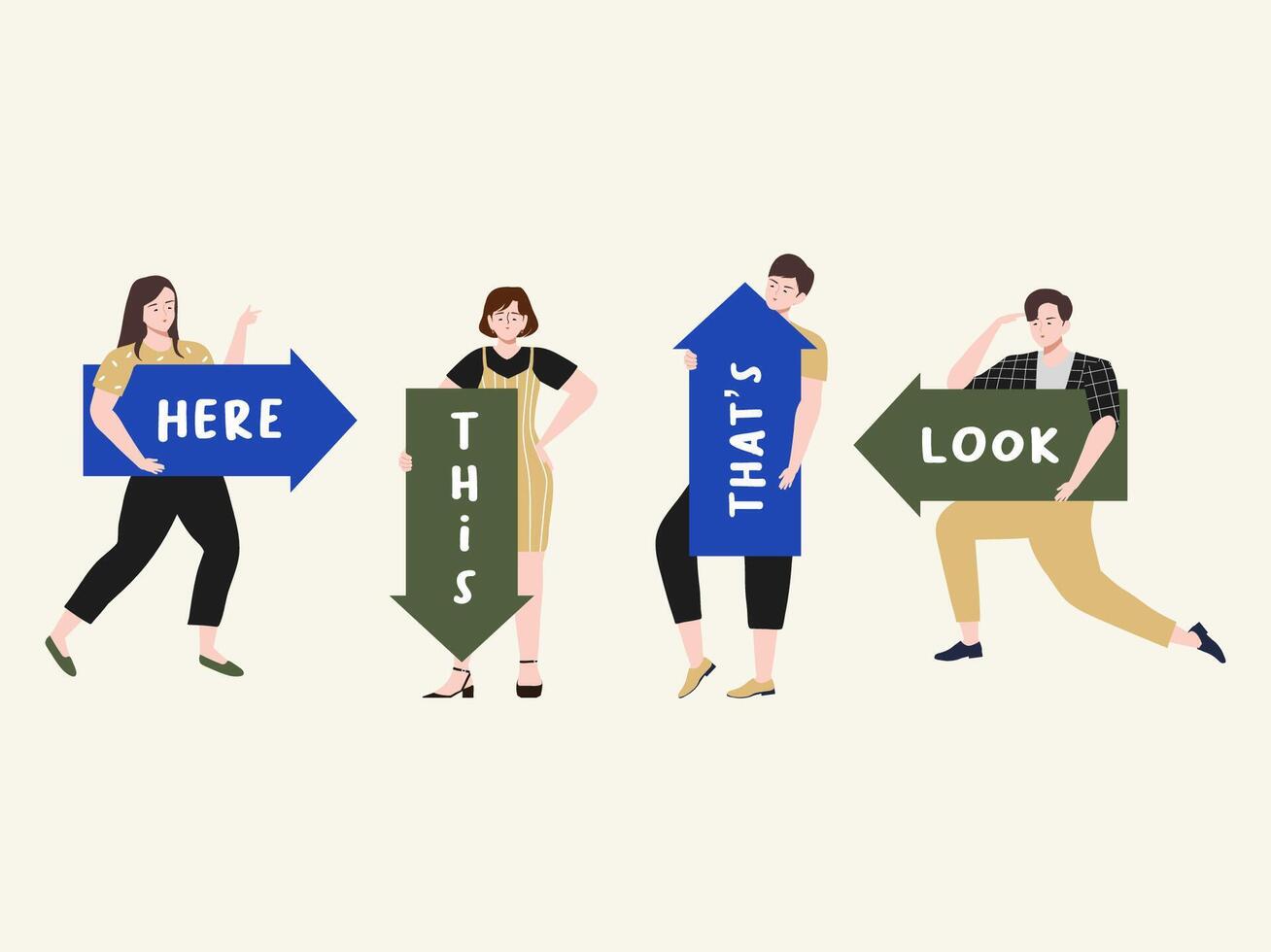 People pointing up, down, left, right vector