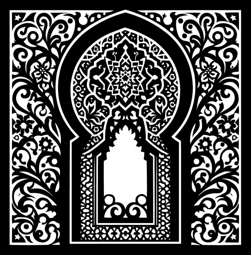 an ornate black and white design with an arabic window vector