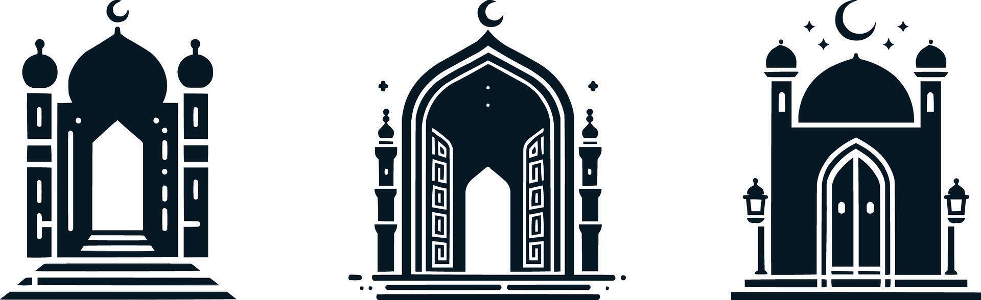 four different mosque designs with crescent and stars vector