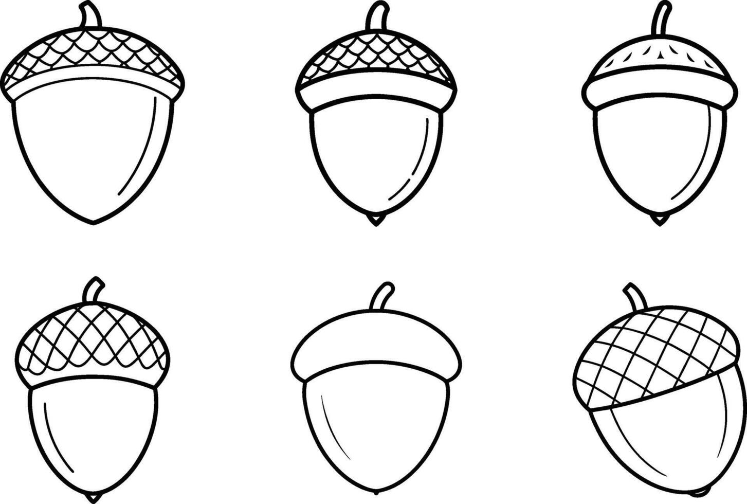 Acorn Line Art Set - Black Illustration vector