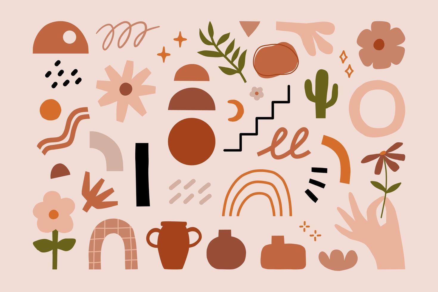 Hand drawn abstract various shapes modern trendy contemporary art elements illustration. vector