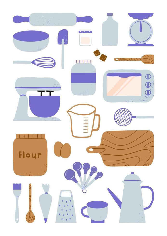 Hand drawn baking tools and equipment bakery kitchen elements illustration vector
