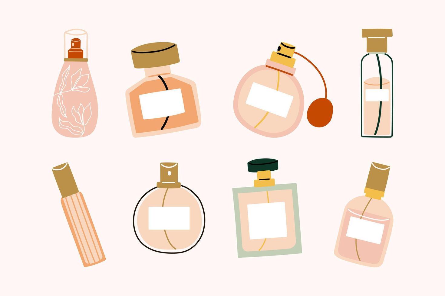 Beauty collection of hand drawn flat bottles of perfume elements illustration vector