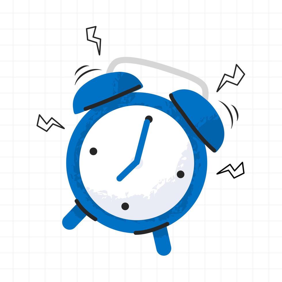 Hand drawn doodle illustration ringing simple blue alarm clock minimalism. Back to school concept vector